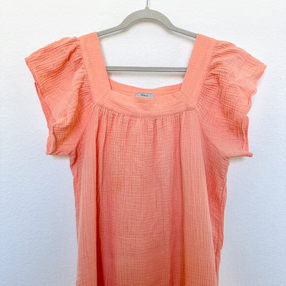 Rails Skylar Flutter Sleeve Midi Dress Size L Peach Gauze Cottage Prairie Summer - Picture 4 of 8